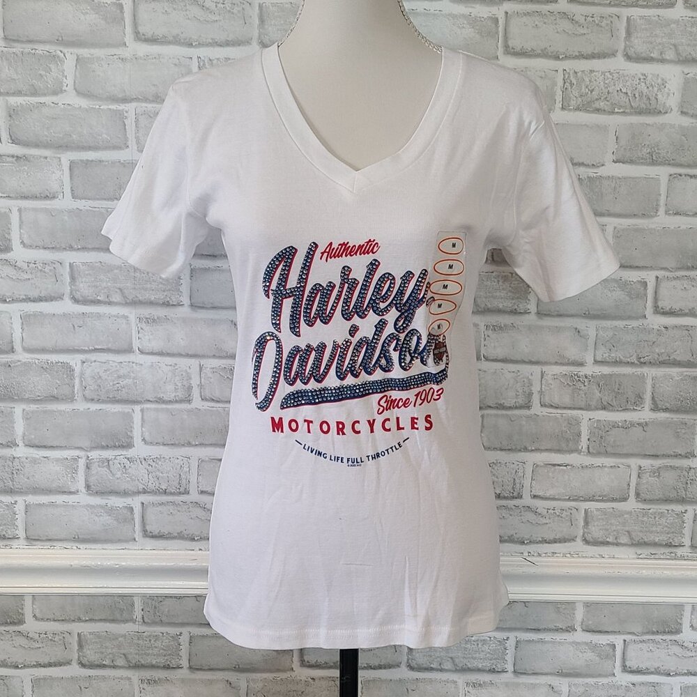 Harley Davidson Motorcycles Patriotic Studded Vneck Tshirt NEW Women M Lindon UT